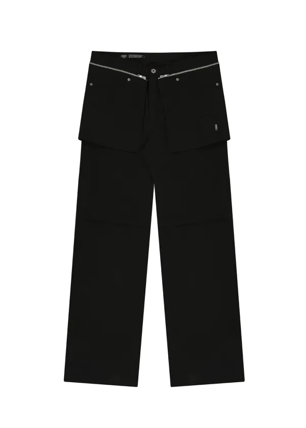 KNEE SLIT 2WAY SKIRT JEANS, BLACK