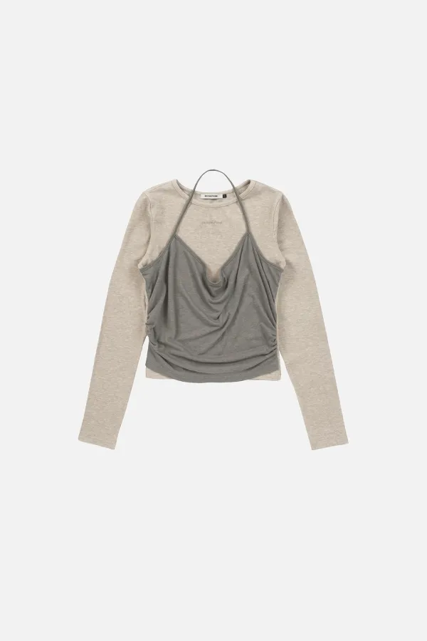LAYERED HALTER TOP - BEIGE