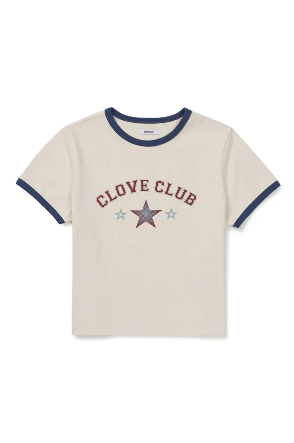 [26SM clove] Star Logo Ringer T-Shirt (Light Beige)