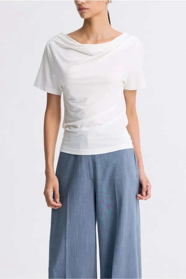 DRAPED HALF-SLEEVE TOP WHITE
