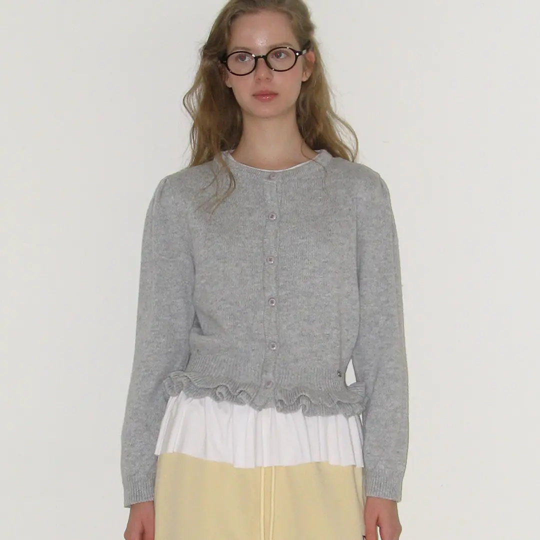 론론 PUFF SLEEVE FRILL KNIT CARDIGAN GREY 상품 이미지 2
