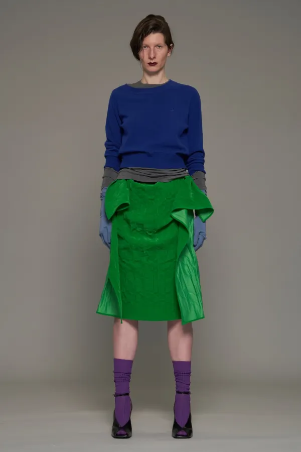 FW26 BLUE LAYERED GLOVE DETAIL KNIT TOP