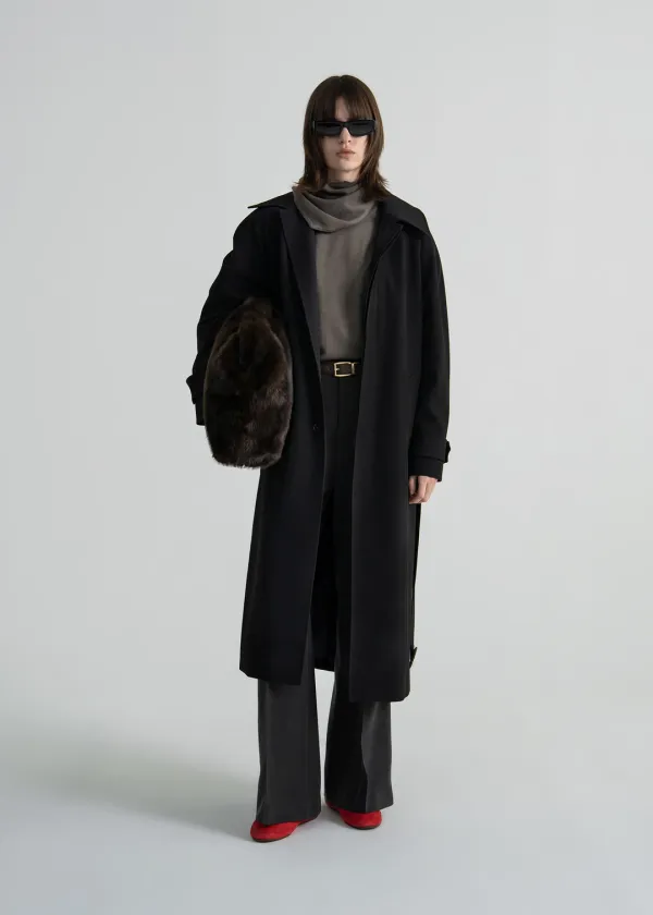 (UNI) BELTED SINGLE BALMACAAN COAT - BLACK