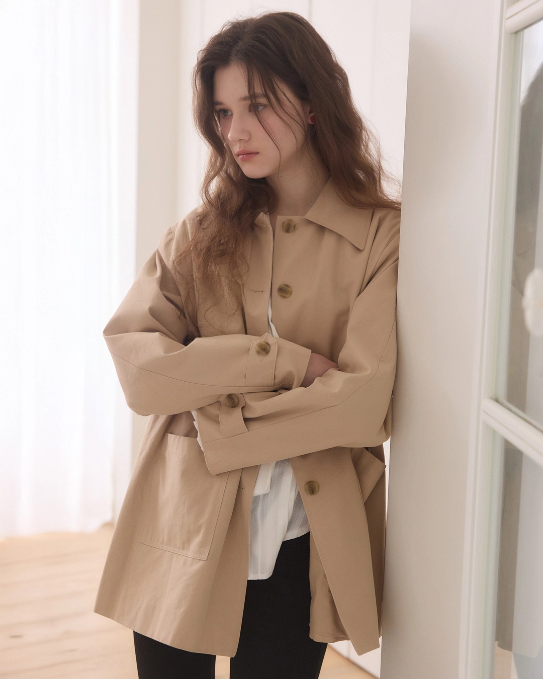 어다울 Sand minimal half trench coat - beige 상품 이미지 2