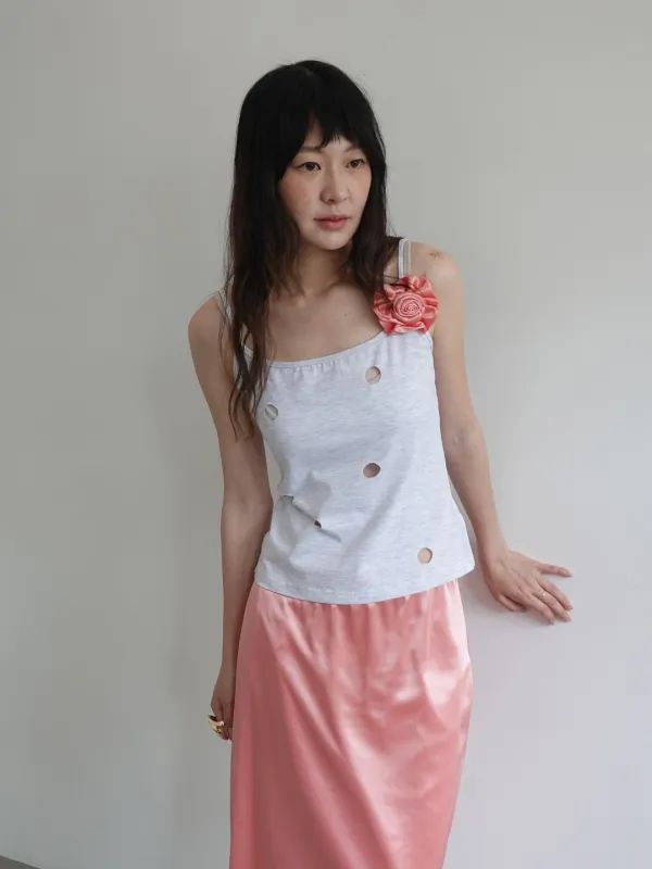 1ST / HOLE DETAIL SLEEVELESS_WHITE MELANGE