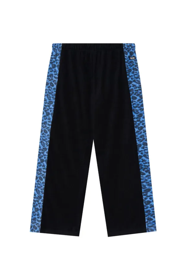 LEOPARD TERRY PANEL SWEATPANTS (BLUE)