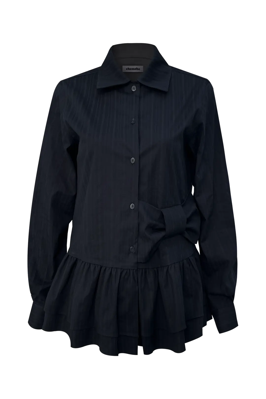 체메씨 BOW FRILL SHIRT (BLUE BLACK) 상품 이미지 3