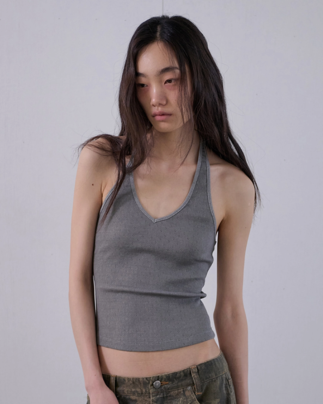오데스 WASHED ASYM SLEEVELESS - CHARCOAL 상품 이미지 1