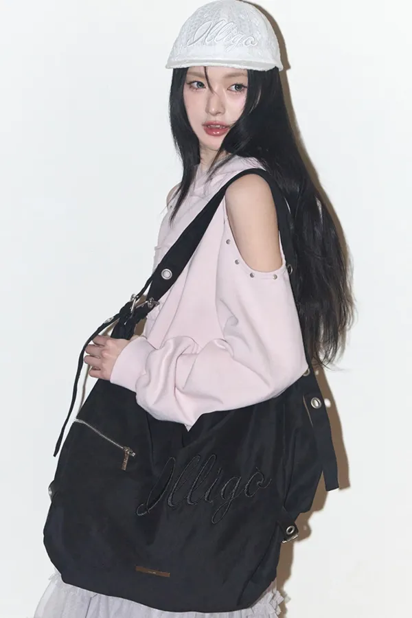 레터 빅 숄더 백 블랙