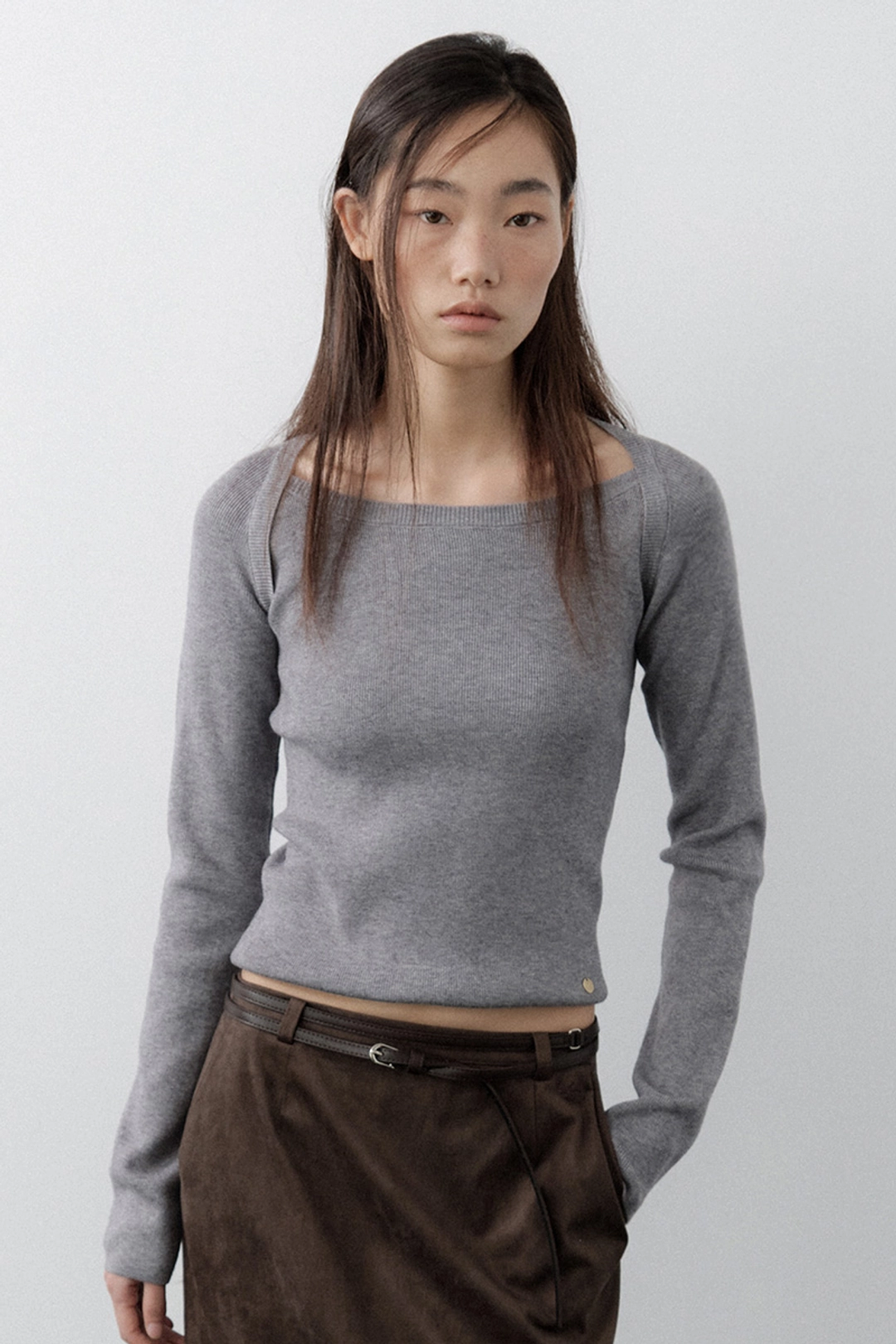 루시르주 Wool Boatneck Bolero Knit Top (Charcoal) 상품 이미지 1