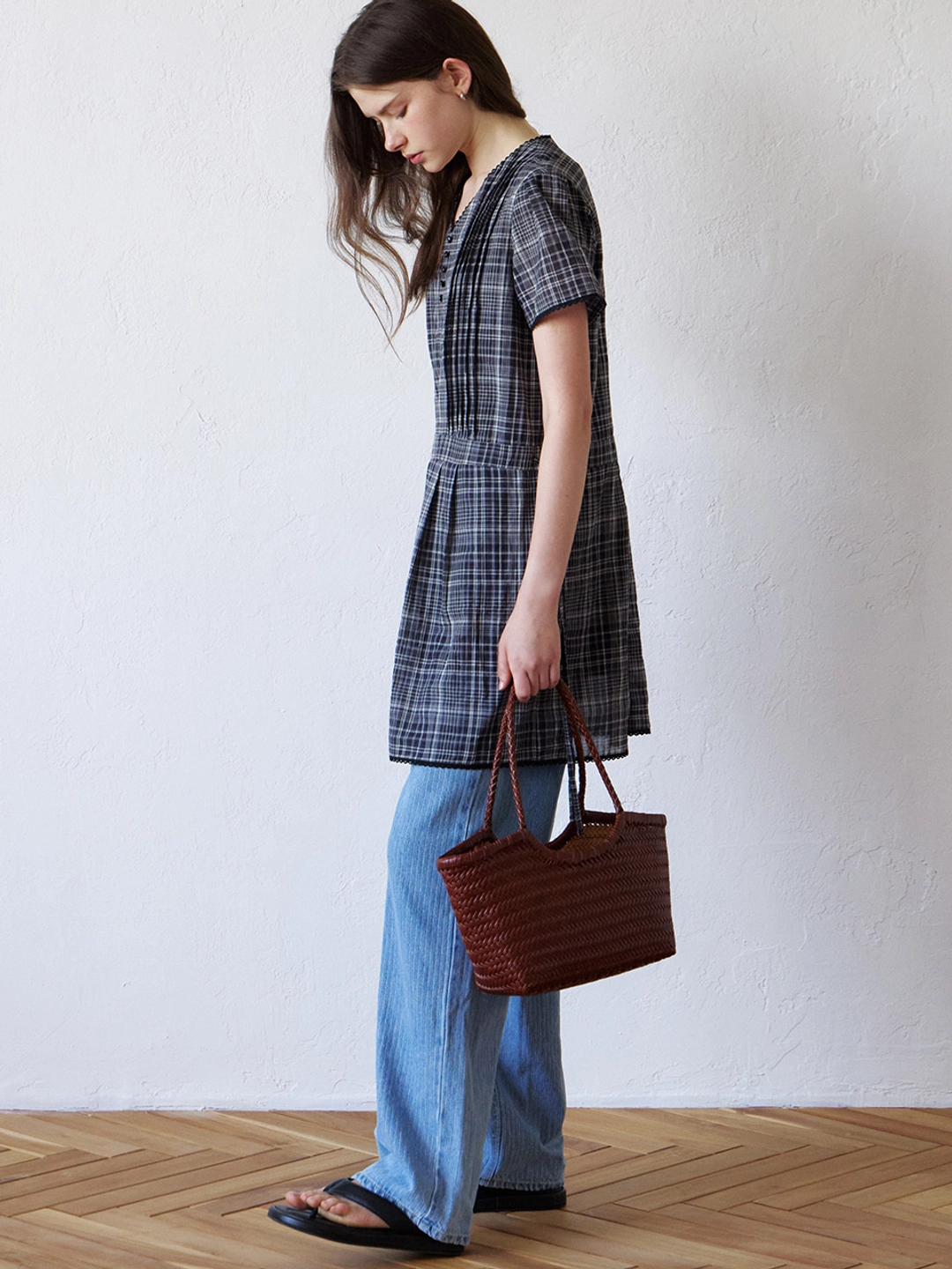 아워코모스 check pintuck dress (black) orc 6054 상품 이미지 1
