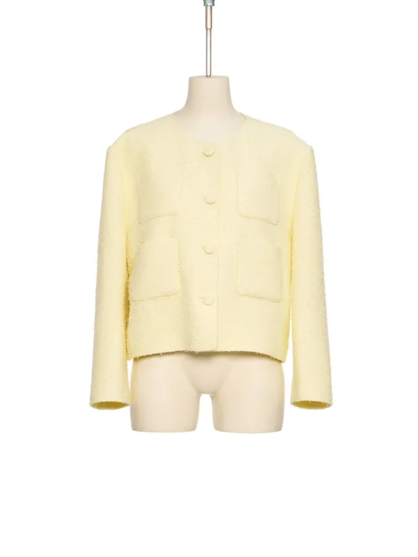 PF25 YELLOW COLLARLESS TWEED JACKET