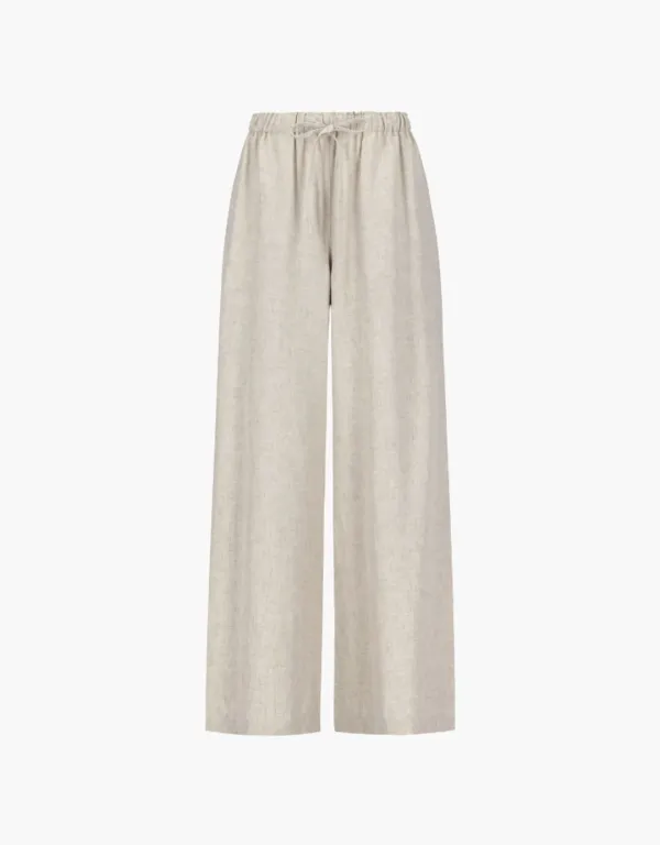 linen pocket banding pants - natural