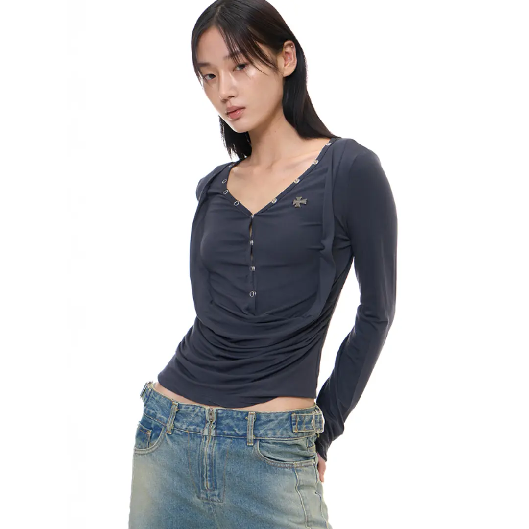 2000아카이브 [REORDER] DRAPED HENLEY TOP (CHARCOAL) 상품 이미지 2
