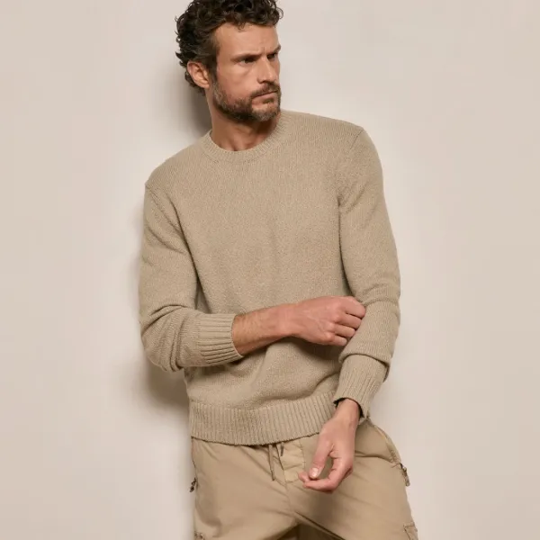 Stretch Cotton Crew Sweater - Taupe