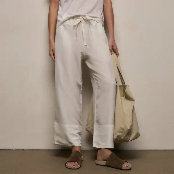 Washed Silk Wide Cuff Pant - Ivory
