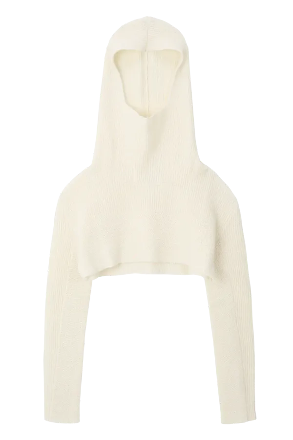 KNIT CROPPED HOODIE_IVORY