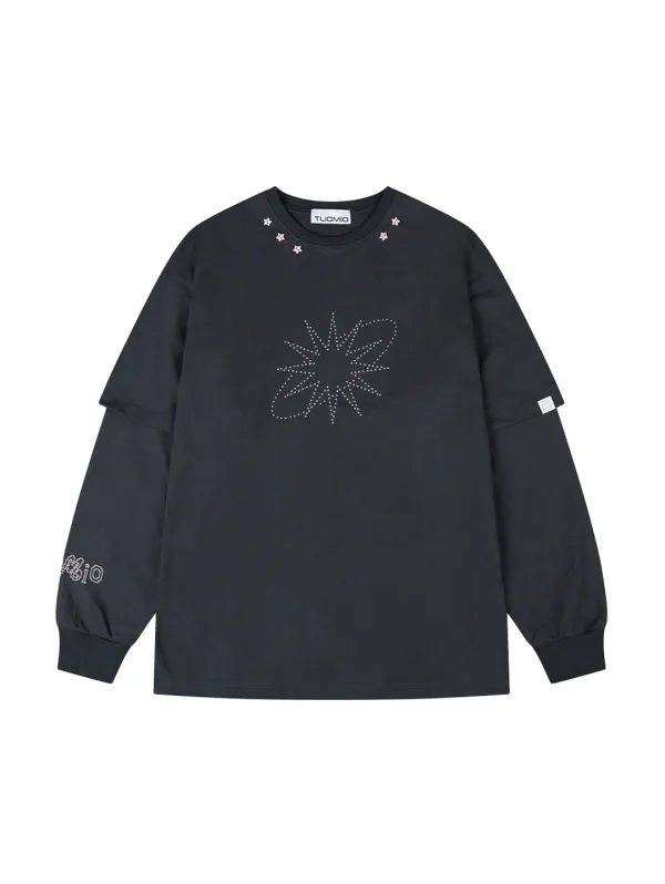 STAR STUD LAYERED LONG SLEEVES [CHARCOAL]
