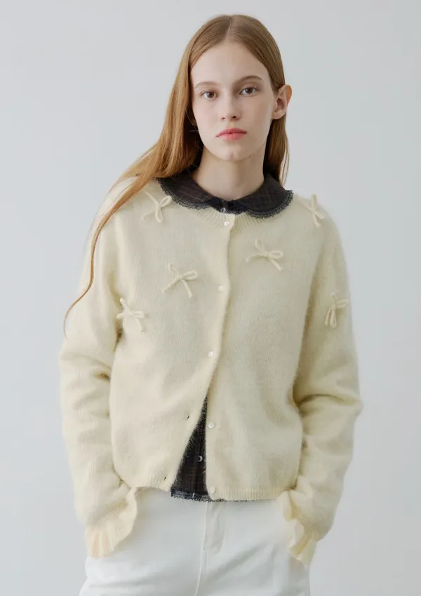 Mused Pure Angora Ribbon Cardigan - Cream