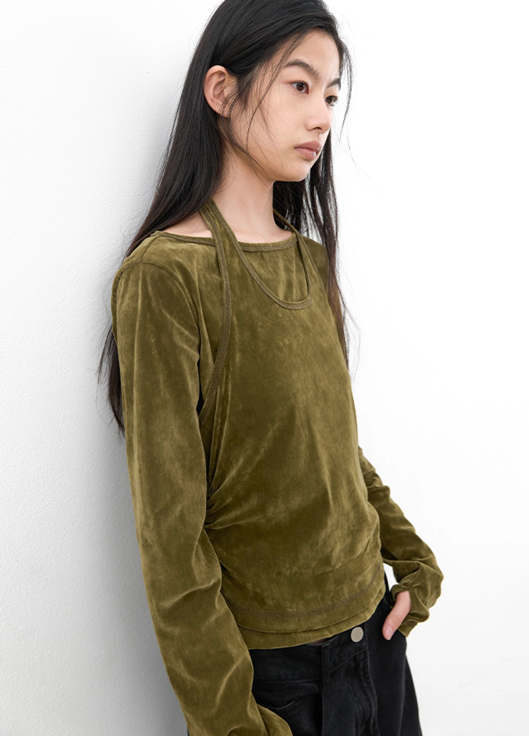 아뜰리에 나인 (T-7329)VELVET SHIRRED HALTER & BOATNECK TOP S 상품 이미지 2