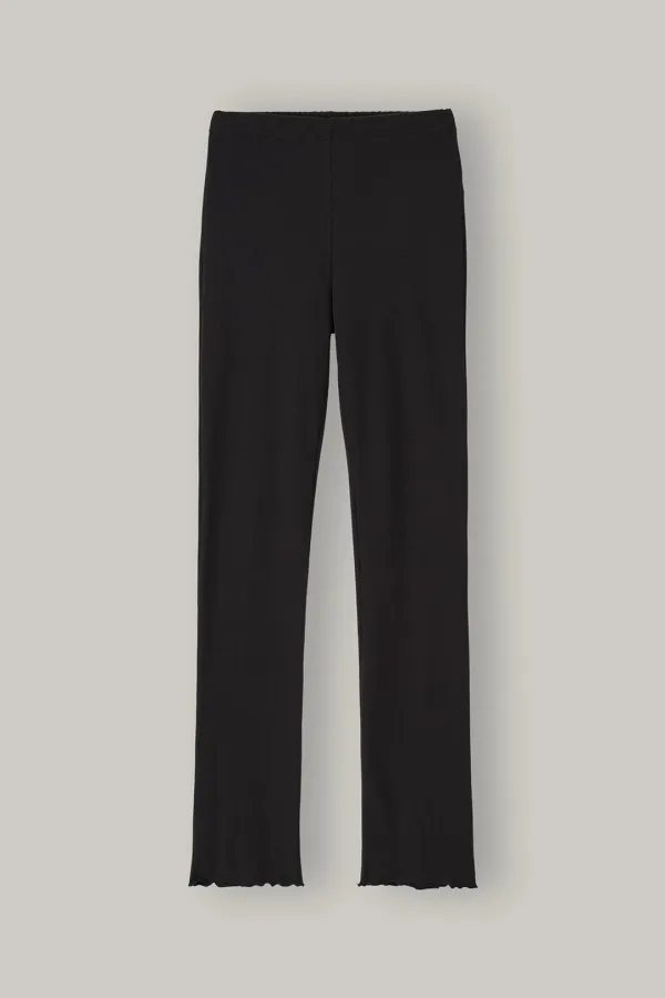Rib Button Leggings Pants (Black)