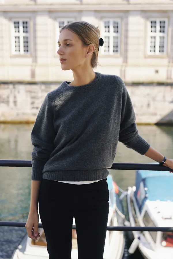 Wholegarment Cash Wool Round Knit Top [LMBFWIKN2110]-Dark Gray