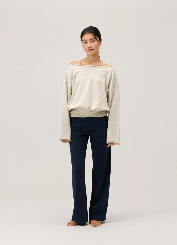 Off-shoulder sweat top_Oatmeal Melange