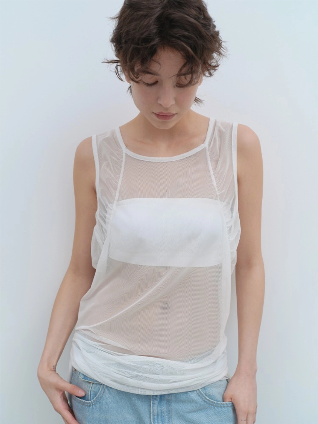 밀로 우먼 Sheer Layered Sleeveless Top [Ivory] 상품 이미지 2