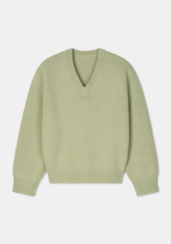 Merino wool v-neck knit (Light green)