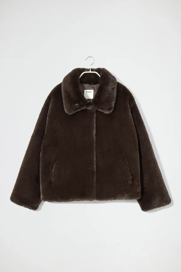 SHORT FUR JACKET - BROWN