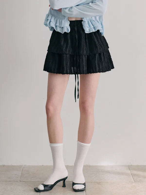 Texture Tiered Mini Skirt, Black