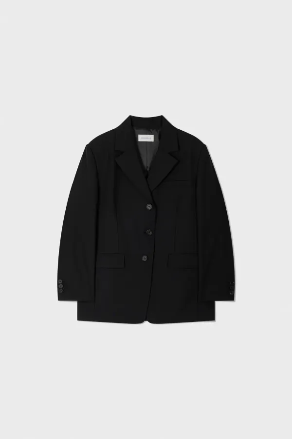 Oversized 3-Button Wool Blazer_Black