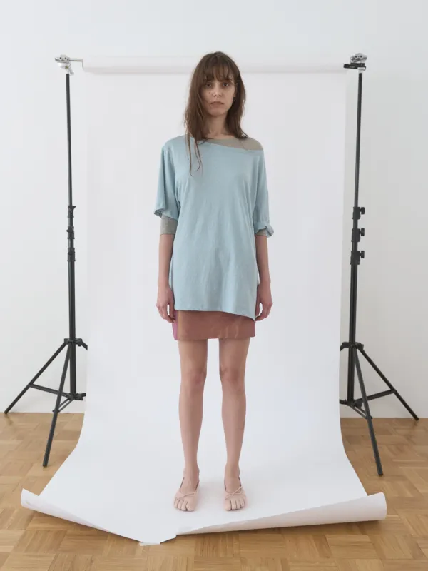SLASH NECK TEE IN SOFT BLUE