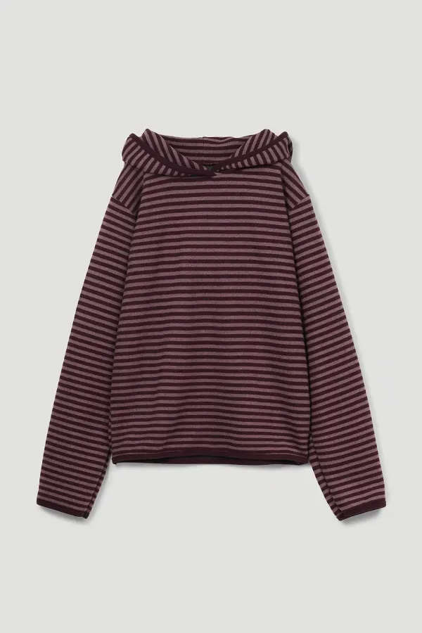 WINTER STRIPE HOODED TOP WINE