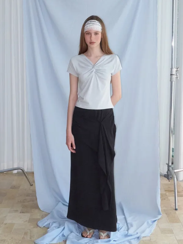 2-Way Tie Long Skirt, Black
