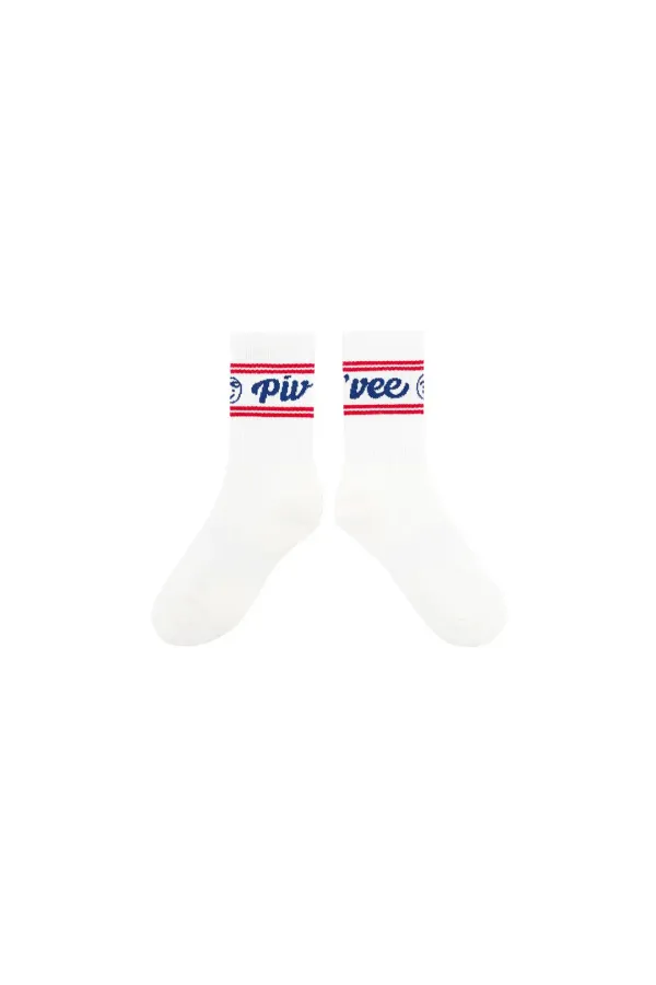Piv\'vee Stripe Crew Socks (cloud white / red)
