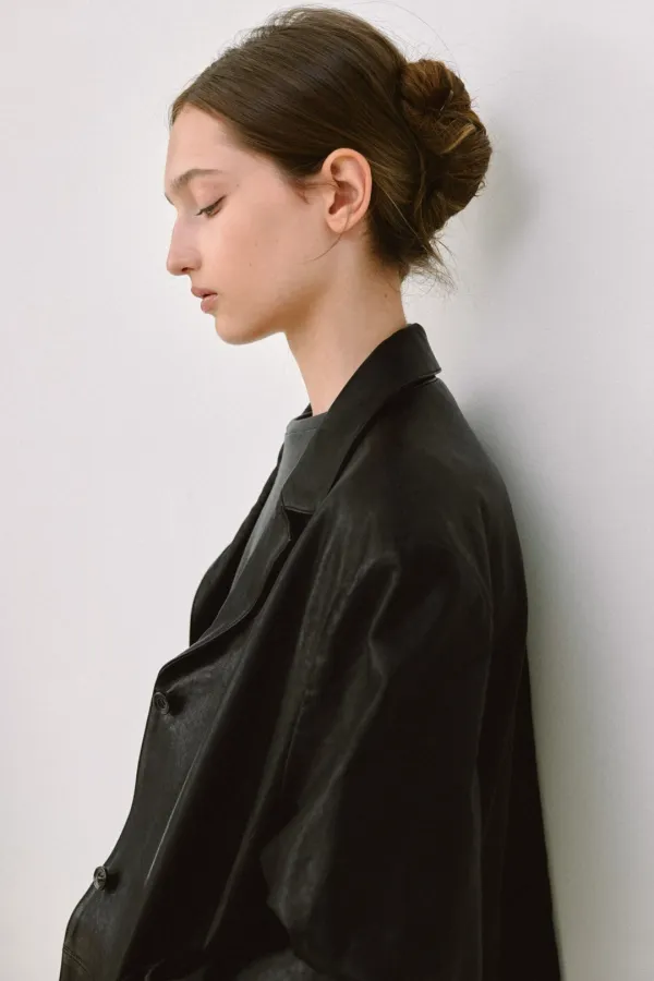 LAMB SKIN LEATHER HALF JACKET [ BLACK ]