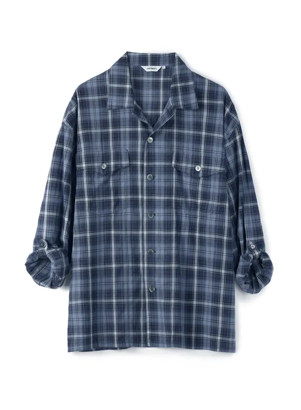 Western Plaid Roll Up Shirts_Navy