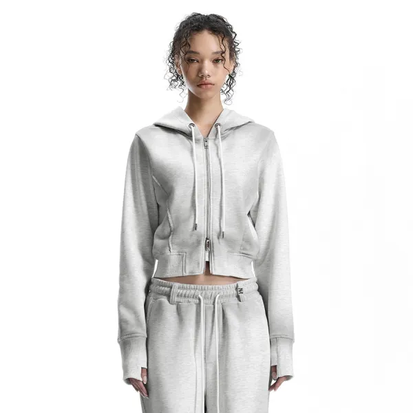Brushed Set-Up Sweat Hoodie Zip-Up [ Light Gray ]