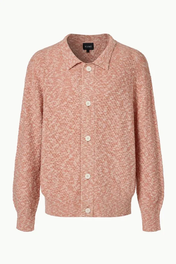 Men\'s Slub Melange Knitted Cardigan, Orange