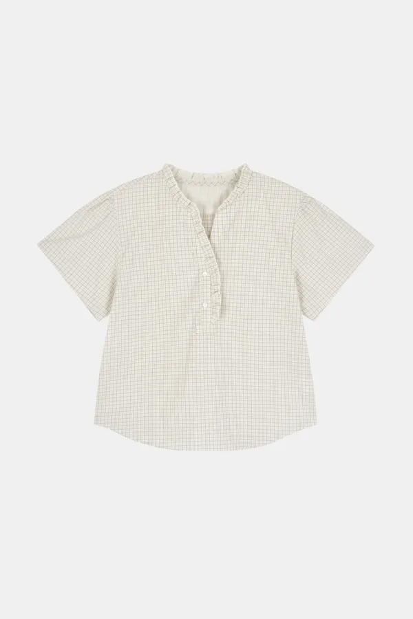 SLOW FRILL BLOUSE_check ivory