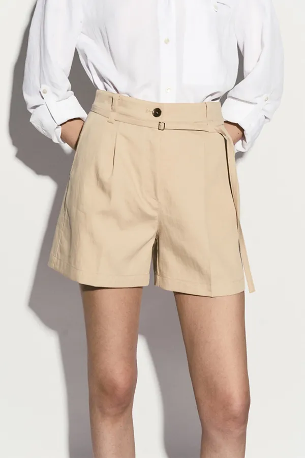 PINTUCKED BELTED SHORTS