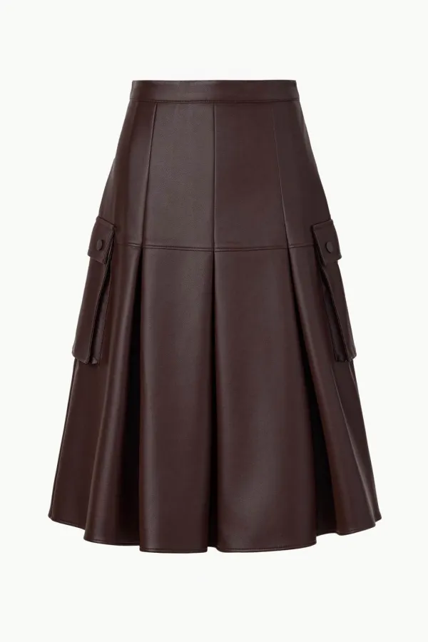 [1st Re-order] Vegan Leather Pleated Cargo Skirt, Burgundy