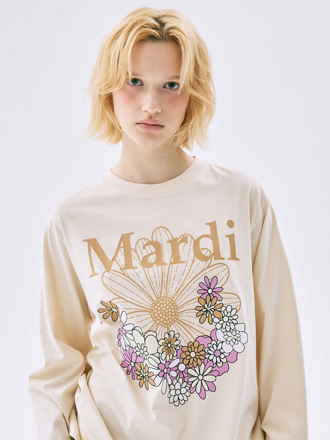 마르디 메크르디 TSHIRT LONG SLEEVE FLOWERMARDI JARDIN_BUTTER PEANUT 상품 이미지 1
