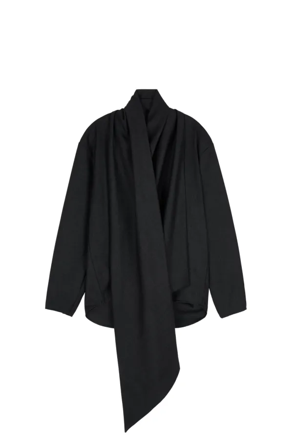 WOOL BLEND SCARF BLOUSE  (CHARCOAL)