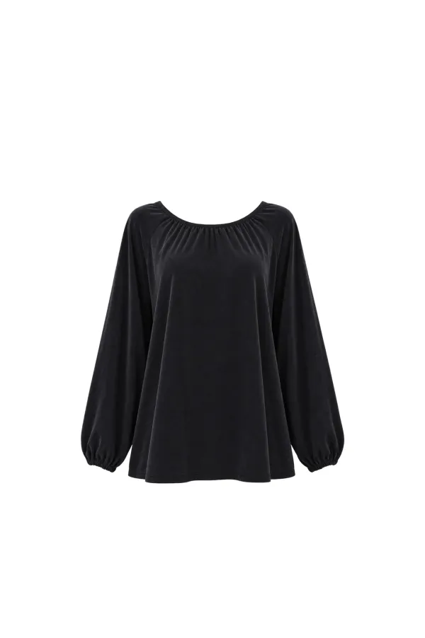 SHIRRED SCARF TOP (BLACK)