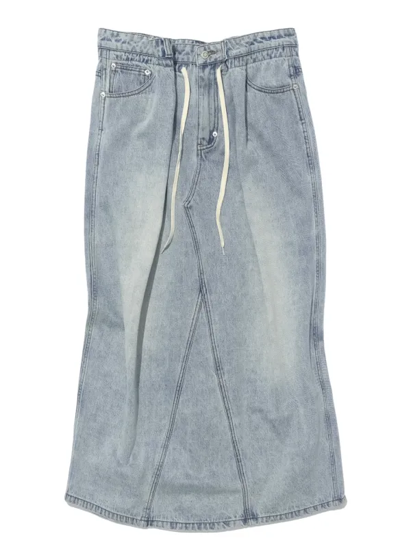 [WOMEN] DRAWSTRING DENIM MAXI SKIRT_LIGHT BLUE