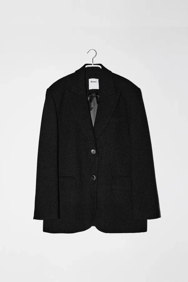 STRIPE TWEED SINGLE JACKET - BLACK