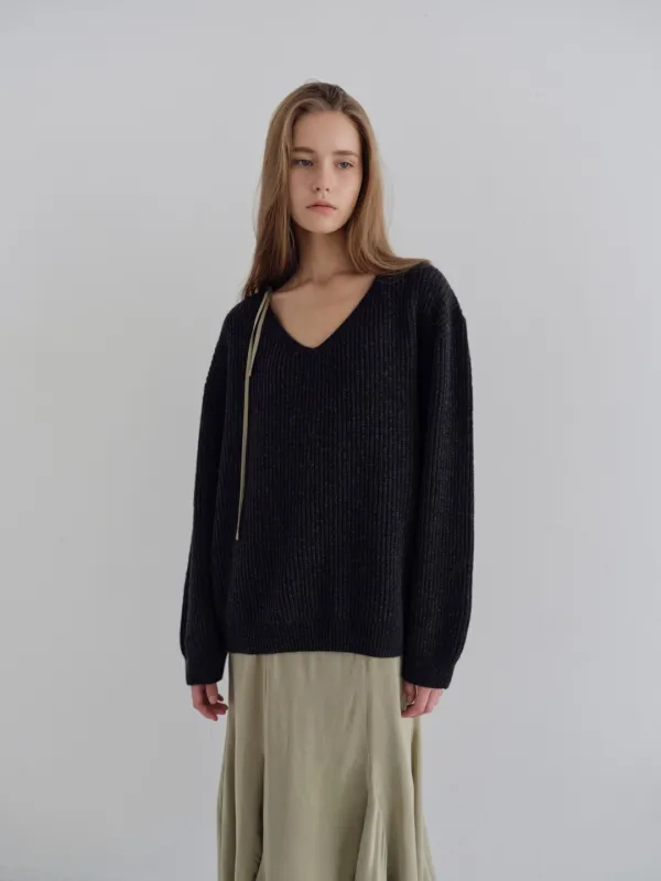 Wholegarment V-Neck Knit_Charcoal