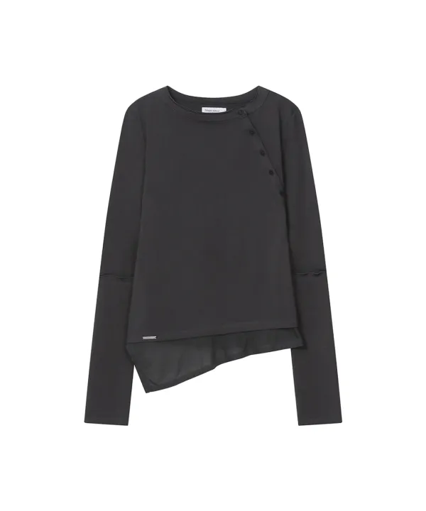 [레이 PICK] Slash button layered long sleeve CHARCOAL